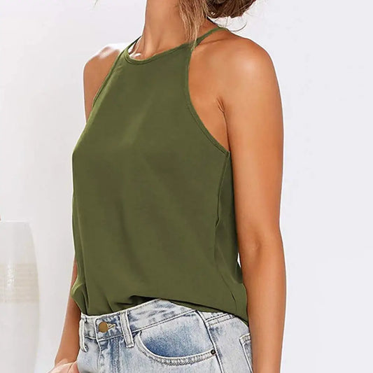 Women Summer T-Shirt Sleeveless Halter Solid Color Tank Top Female 2023 New Hot Spring Sexy Blouse Ladies Chic Young Tees