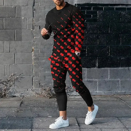 Men's Long Sleeve T-shirts and Pants Two Piece Geometry Fashion 3D Printed Men's Sets Casual Suit nike tech fleece Couture Cozy