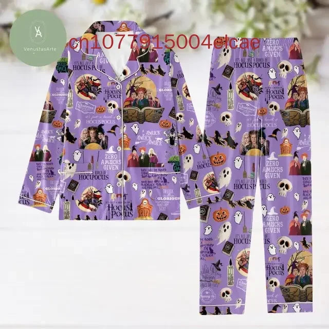 Disney Halloween Hocus Pocus Pajama Set Casual Men's and Women's Long Sleeve Shirt Pajama Set Couture Cozy