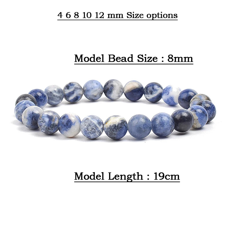 Natural Sodalite Beads Bracelet 4 6 8 10 12mm Size White Blue Veins Stone Elastic Beaded Bracelets Women Men Fashion Jewelery