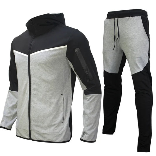 Spring Men's Casual Tracksuits Patchwork Hooded Zipper Jackets+Pants Sets Male Slim Gym Sportswear Two Pieces Sets Jogging Suits Couture Cozy