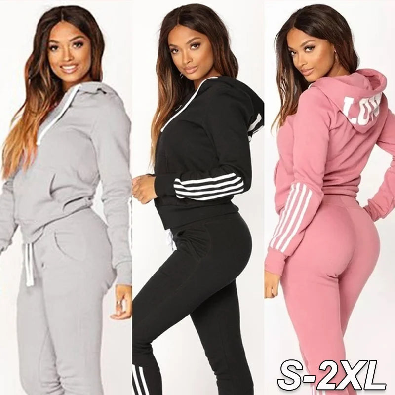 Ladies Fashion Hoodies and Long Pants Set Tracksuits Women Two Pieces Jogging Sports Wear Suit Couture Cozy