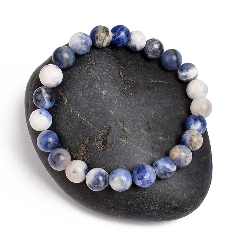 Natural Sodalite Beads Bracelet 4 6 8 10 12mm Size White Blue Veins Stone Elastic Beaded Bracelets Women Men Fashion Jewelery