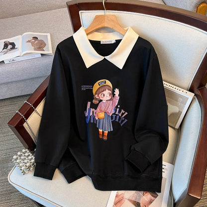 170Kg Plus Size Women's Bust 170 Spring Autumn Loose Lapel Sweatshirt Printed Top Black Pink 5XL 6XL 7XL 8XL 9XL 10XL Couture Cozy