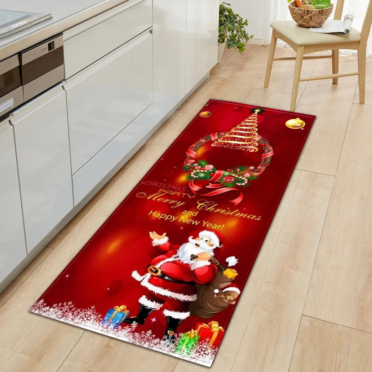 Christmas Kitchen Mats Entrance Doormat Decor Winter Xmas Hallway Balcony Rugs Bath Non-slip Foot Pad Christmas Decorations Couture Cozy