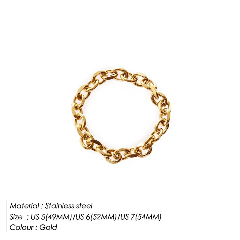 3mm Thick Chunky Chain Ring Cuban Curb Link Gold Color Filled Stainless Steel Stylish Ring for Women Girls Wholesale Jewelery