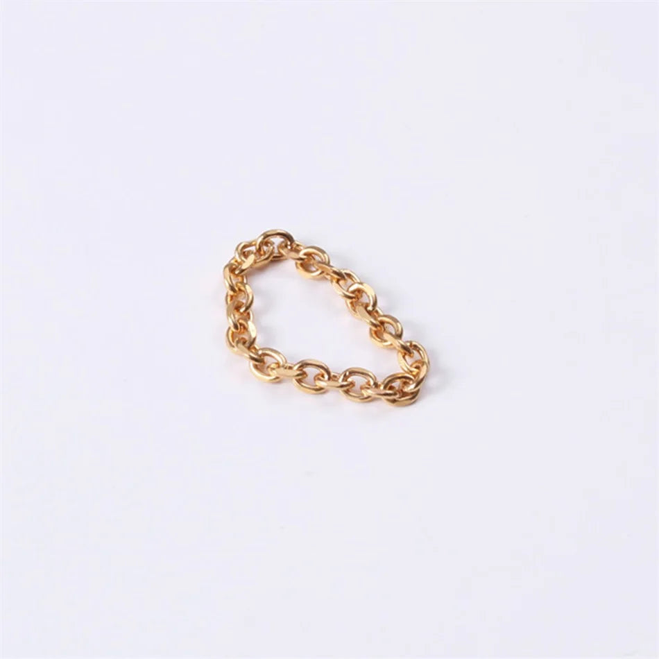 3mm Thick Chunky Chain Ring Cuban Curb Link Gold Color Filled Stainless Steel Stylish Ring for Women Girls Wholesale Jewelery