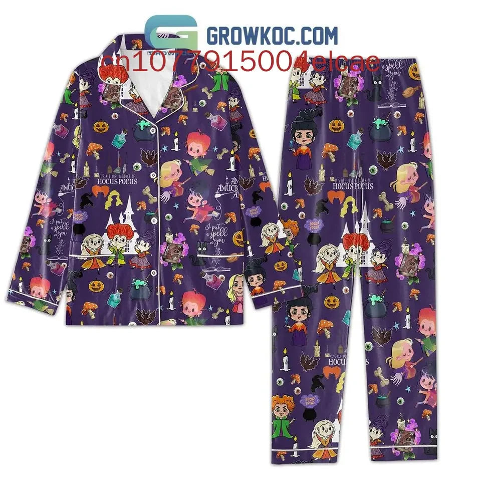 Disney Halloween Hocus Pocus Pajama Set Casual Men's and Women's Long Sleeve Shirt Pajama Set Couture Cozy