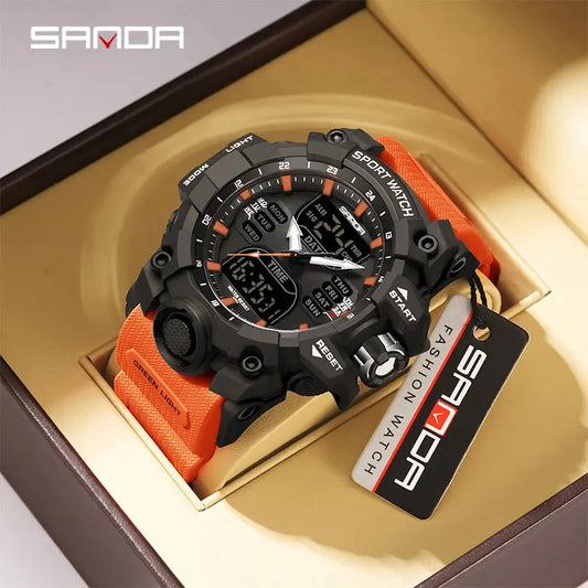 Chronograph Watch Watch Outdoor Sports LED Analog Digital Chronograph Military Dual Display 50M Waterproof