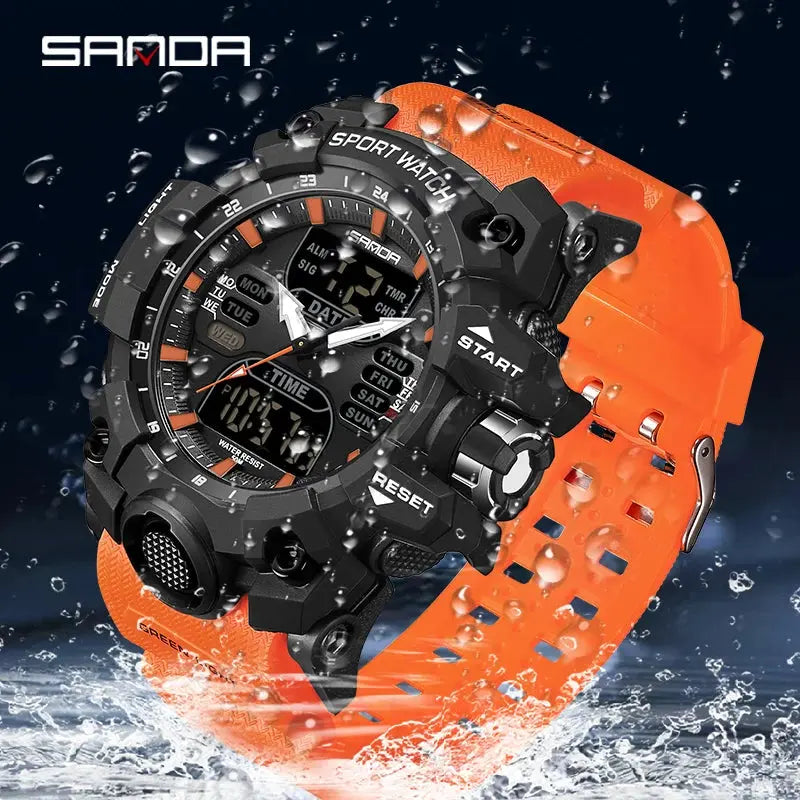 Chronograph Watch Watch Outdoor Sports LED Analog Digital Chronograph Military Dual Display 50M Waterproof