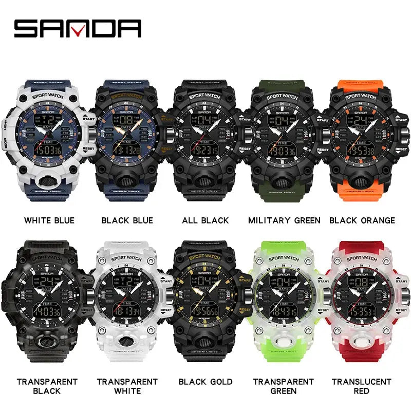 Chronograph Watch Watch Outdoor Sports LED Analog Digital Chronograph Military Dual Display 50M Waterproof