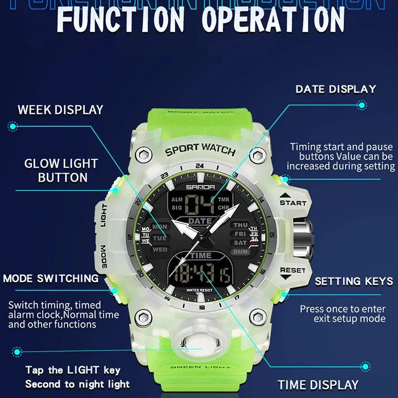 Chronograph Watch Watch Outdoor Sports LED Analog Digital Chronograph Military Dual Display 50M Waterproof