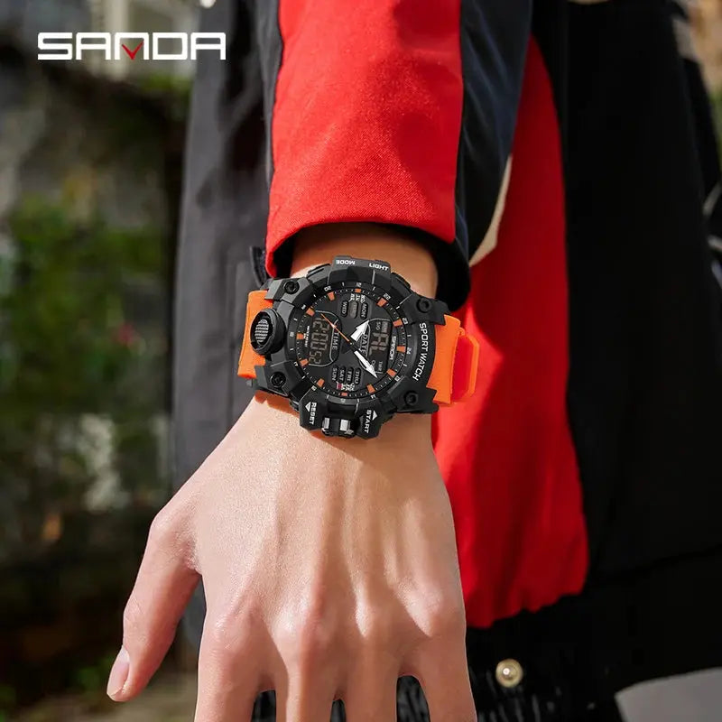 Chronograph Watch Watch Outdoor Sports LED Analog Digital Chronograph Military Dual Display 50M Waterproof