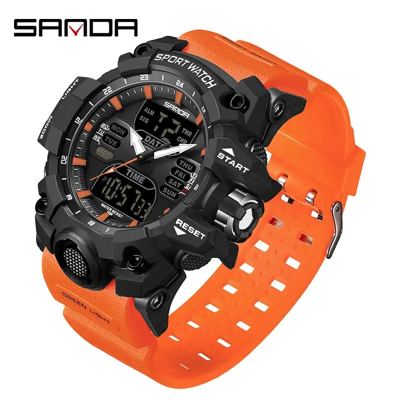 Chronograph Watch Watch Outdoor Sports LED Analog Digital Chronograph Military Dual Display 50M Waterproof