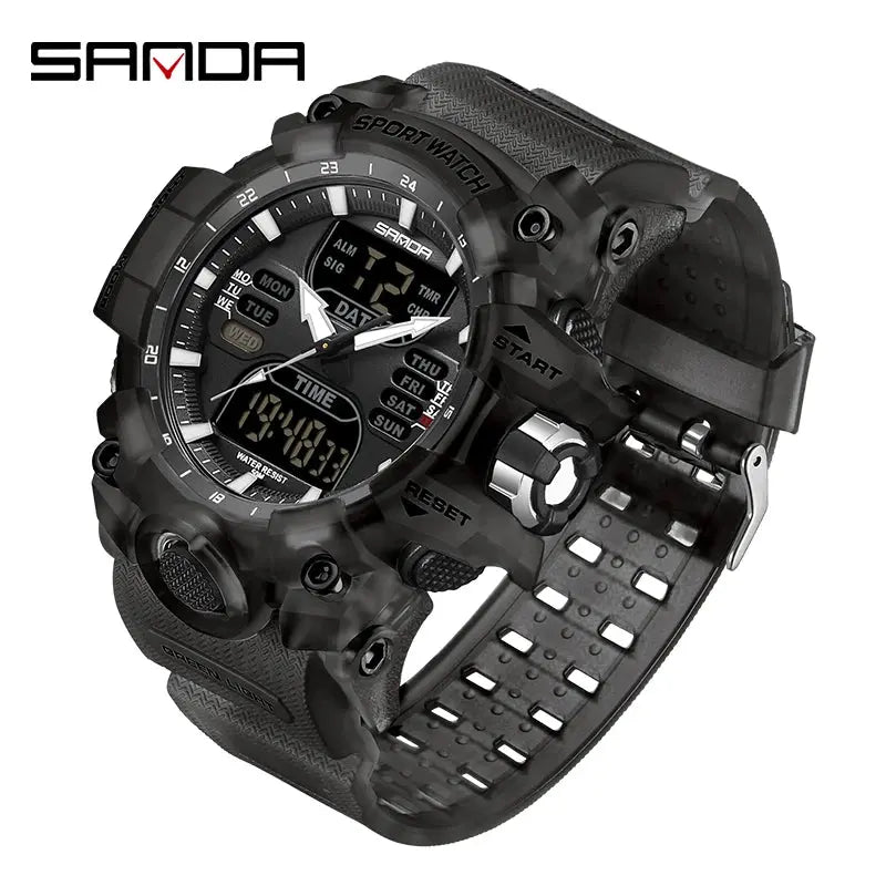 Chronograph Watch Watch Outdoor Sports LED Analog Digital Chronograph Military Dual Display 50M Waterproof