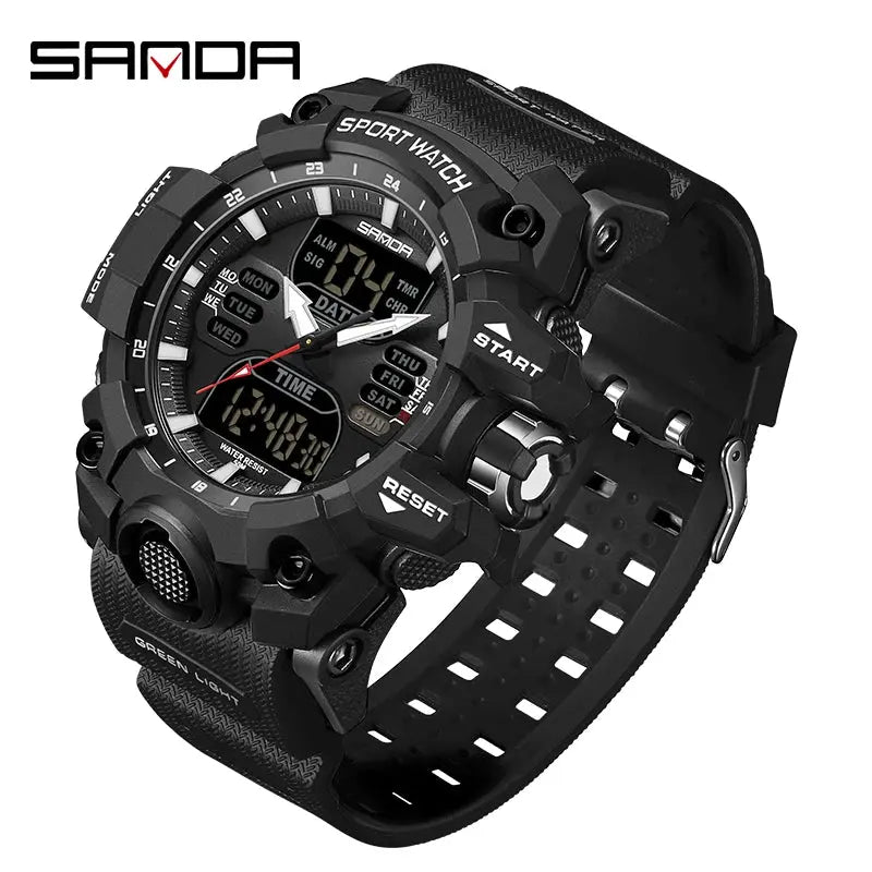 Chronograph Watch Watch Outdoor Sports LED Analog Digital Chronograph Military Dual Display 50M Waterproof