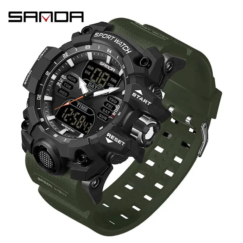 Chronograph Watch Watch Outdoor Sports LED Analog Digital Chronograph Military Dual Display 50M Waterproof