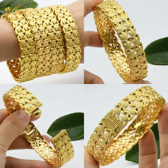 Dubai Bangles For Women Middle East Gold Color Bangle Ethiopian Saudi Arab Bracelet Wedding Bride Jewelery African Birthday Gift