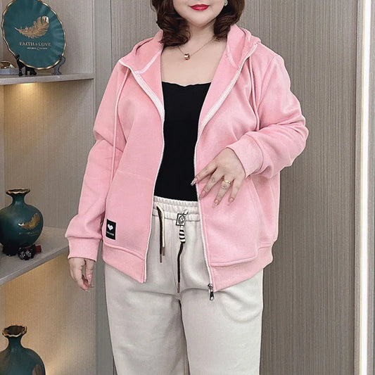 Fall Sports Casual Coat Women 2024 New Plus Size Loose Hooded Sweatshirt Love Label Casual Zip-Up Hoodie 8540 Couture Cozy