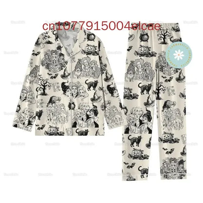 Disney Halloween Hocus Pocus Pajama Set Casual Men's and Women's Long Sleeve Shirt Pajama Set Couture Cozy