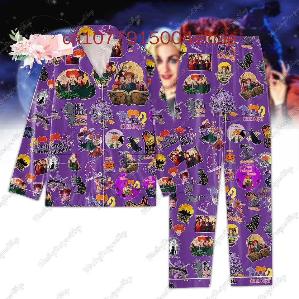 Disney Halloween Hocus Pocus Pajama Set Casual Men's and Women's Long Sleeve Shirt Pajama Set Couture Cozy