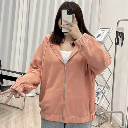 2022 Autumn New Fashion Temperament Korean Plus Size Hoodies Women Loose Casual Waffle Sweatshirt Jacket Solid Elegant Cardigan Couture Cozy