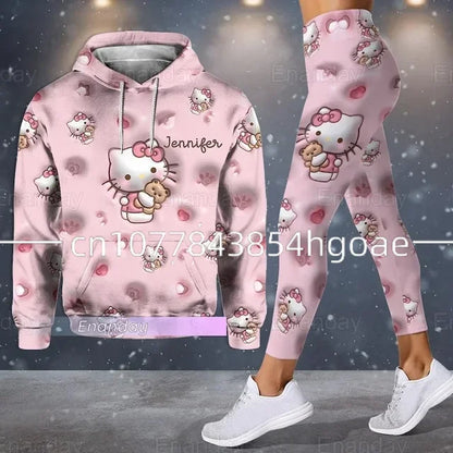 2024 New Hello Kitty 3D Hoodie Women's Hoodie Leggings Suit Stitch Yoga Pants Sweatpants Fashion Sports Suit Disney Yoga Suit Couture Cozy