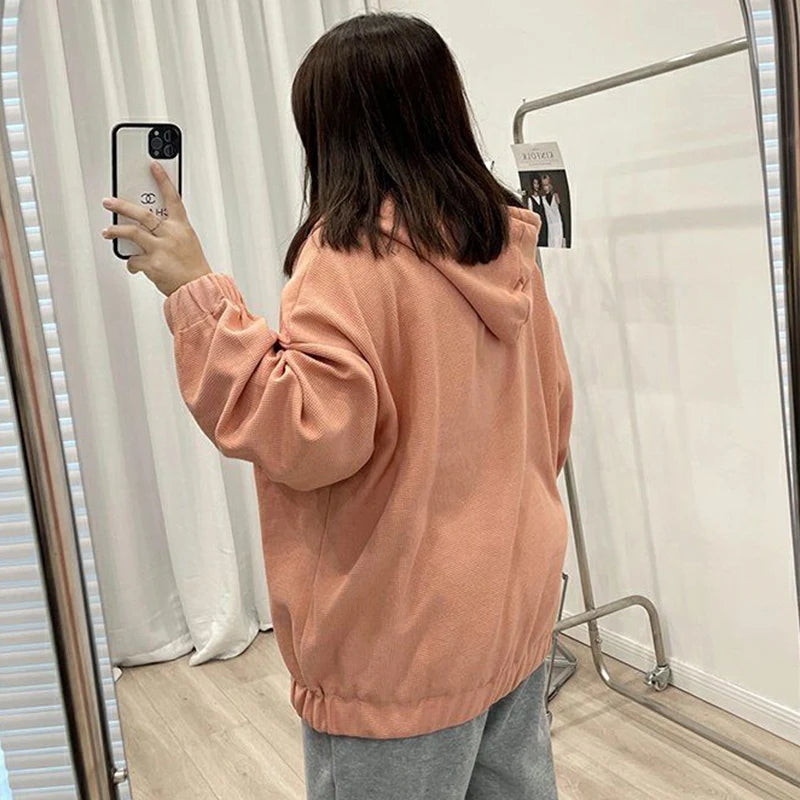 2022 Autumn New Fashion Temperament Korean Plus Size Hoodies Women Loose Casual Waffle Sweatshirt Jacket Solid Elegant Cardigan Couture Cozy