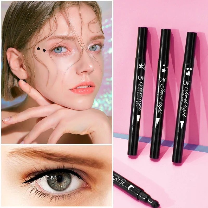 QIC Star Moon Heart Seal Eye Liner Set Makeup Eyeliner Stamp Double-Headed Waterproof Template Make Up Cosmetics Tool Pen