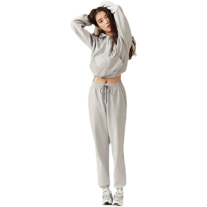 Kpop IU Winter Slim Two Piece Sets Women Tracksuit Autumn Trouser Suits Female Sweatshirt Solid Zipper Sports Hoodie Sportswear Couture Cozy