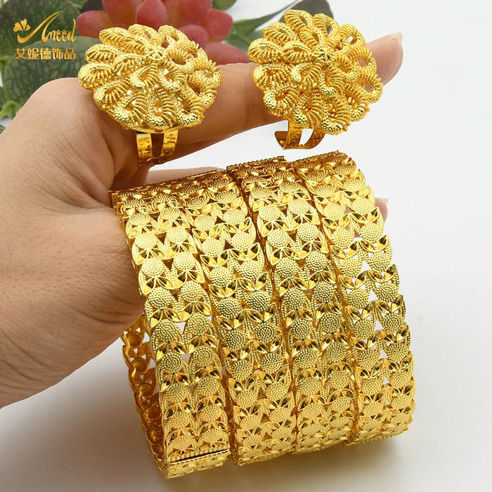 Dubai Bangles For Women Middle East Gold Color Bangle Ethiopian Saudi Arab Bracelet Wedding Bride Jewelery African Birthday Gift
