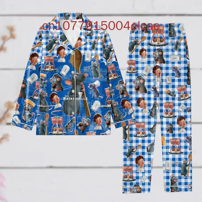 2025 New Disney Ratatouille Pajama Set Disney Halloween Casual Men's and Women's Long Sleeve Shirt Pajama Set Couture Cozy