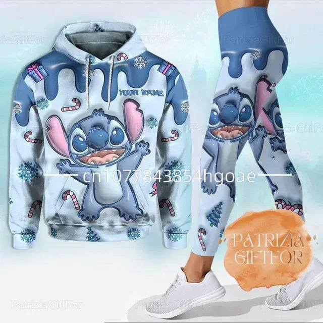 2024 New Hello Kitty 3D Hoodie Women's Hoodie Leggings Suit Stitch Yoga Pants Sweatpants Fashion Sports Suit Disney Yoga Suit Couture Cozy