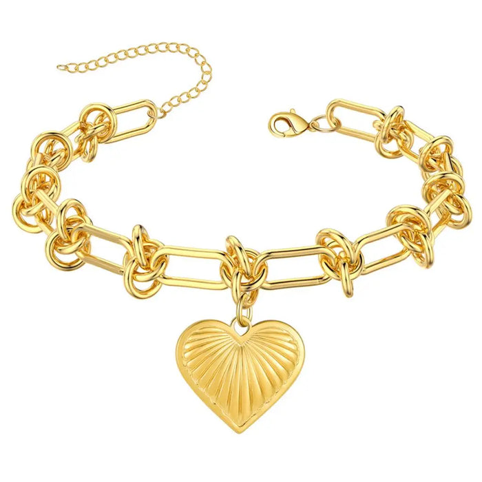 Cxwind Simple Laser Engraved Fashion Bracelet Chain Bracelet men Chunky Jewelery Heart Charm Bracelet Birthday Gift for Lovers