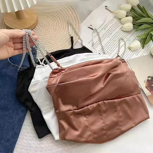 Sexy 2023 Summer Women Satin Tank Top Fashion Ladies Sleeveless Flash Sling Slim Crop Top Camisole Female Clothing - Couture Cozy