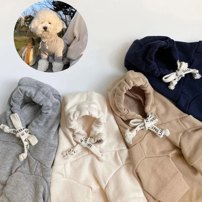 Ins Winter Fashion Hooded Dog Hoodie Warm Dog Dog Cat Foot Coat Solid Cotton Top Fashion Luxury Design Dog Clothes for Large Dog