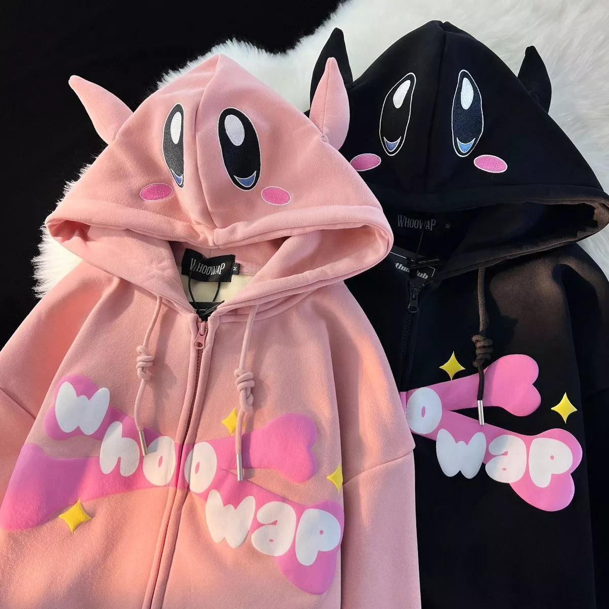 Harajuku Devil Embroidery Hoodies Women Japanese Sweet Streetwear Cartoon Loose Sweatshirt Couple Zip Up Hoodie Goth Y2k Clothes
