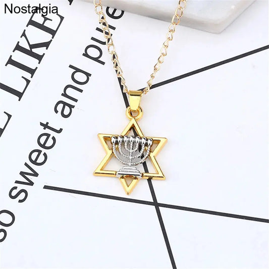 Star Of David Menorah Jewish Jewelery Religious Necklace Women Hebrew Men Judaica Hebrew Israel Faith Lamp Hanukkah Pendant