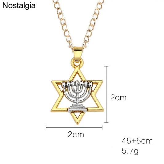 Star Of David Menorah Jewish Jewelery Religious Necklace Women Hebrew Men Judaica Hebrew Israel Faith Lamp Hanukkah Pendant Gift