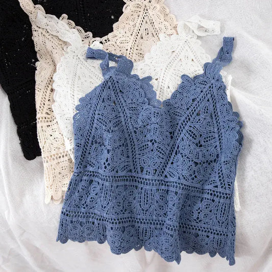 Summer Sweet Short Style Lace Vest crop top Women Hollow Out Fashion Camis Vacation Beach Knitted LooseTop Womens Sexy Tank Tops Couture Cozy