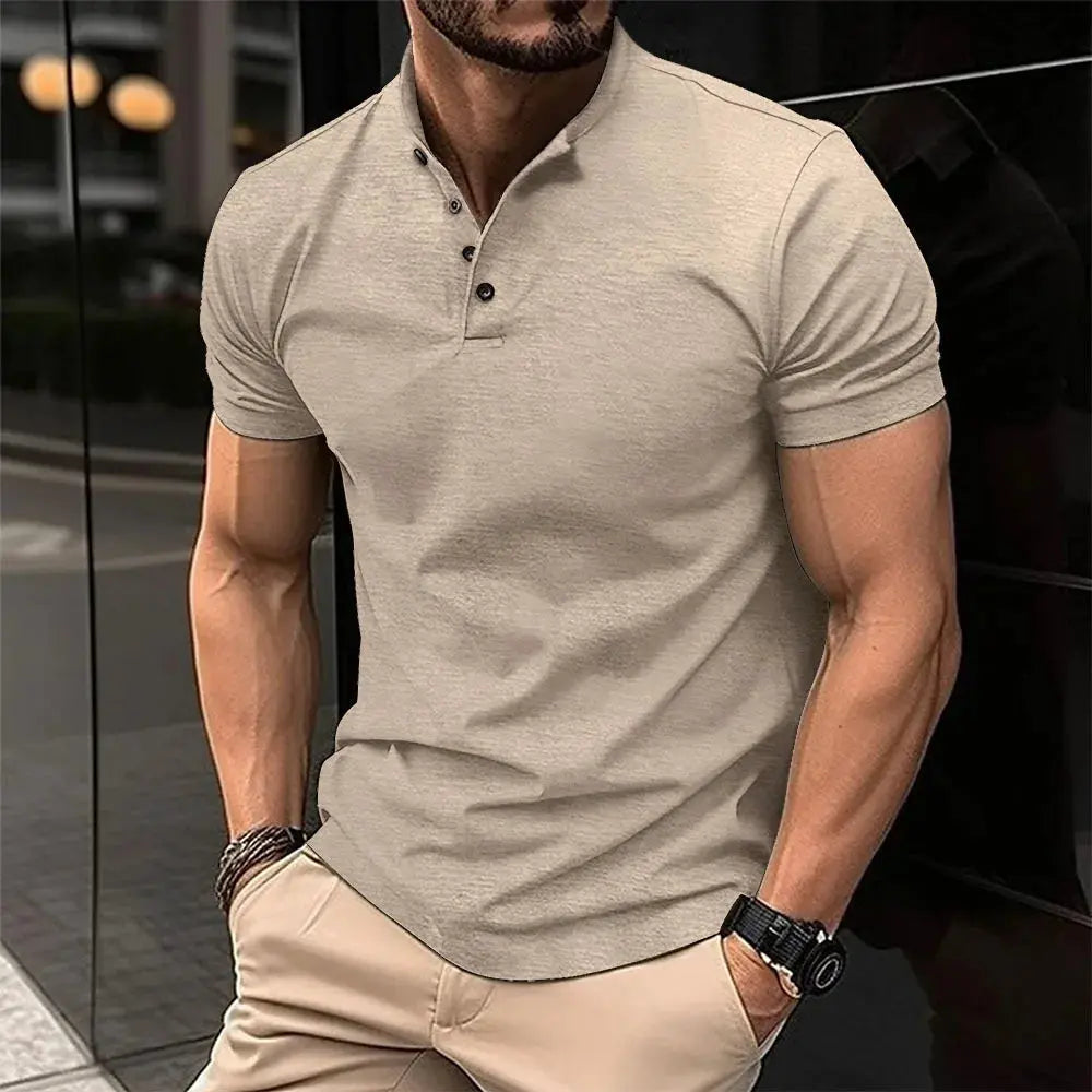 Summer men's button Henry collar sports POLO shirt Fashion breathable T-shirt Golf camp