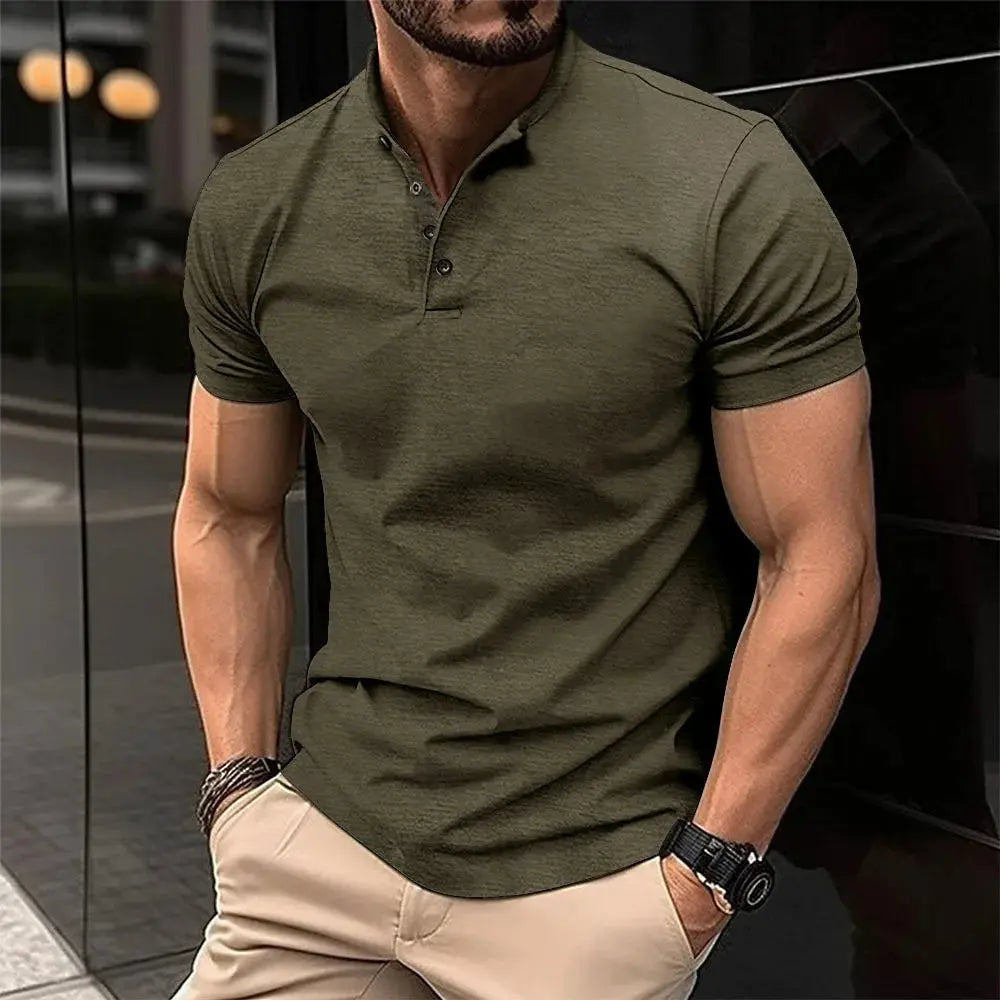 Summer men's button Henry collar sports POLO shirt Fashion breathable T-shirt Golf camp