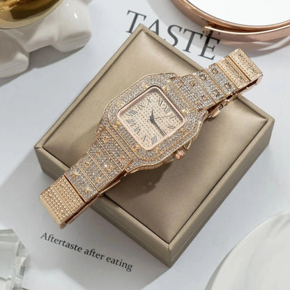 UTHAI L77 Watch For Men Fashion Luxury Gold Square Diamond Full Sky Star Male's Clock Watches Steel Band Quartz Wristwatch Couture Cozy