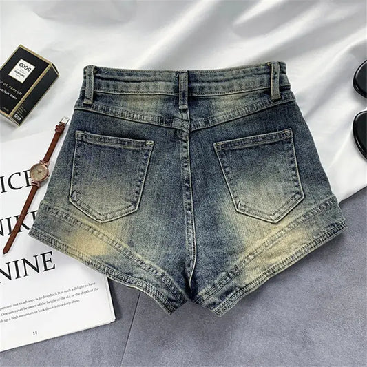 Washed Jeans Shorts Women 2023 Summer Casual High Waist Wide Leg Shorts Pocket Loose Fashion Vintage Denim Shorts Female Couture Cozy