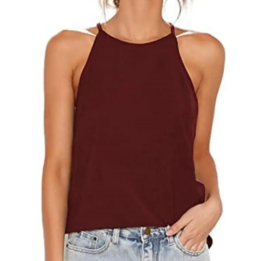 Women Summer T-Shirt Sleeveless Halter Solid Color Tank Top Female 2023 New Hot Spring Sexy Blouse Ladies Chic Young Tees - Couture Cozy