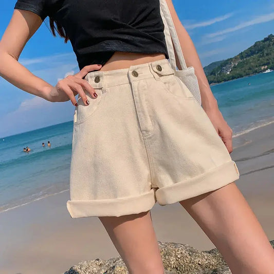 Women's Denim Shorts Classic Vintage High Waist Blue Wide Leg Female Caual Summer Ladies Shorts Jeans For Women Couture Cozy