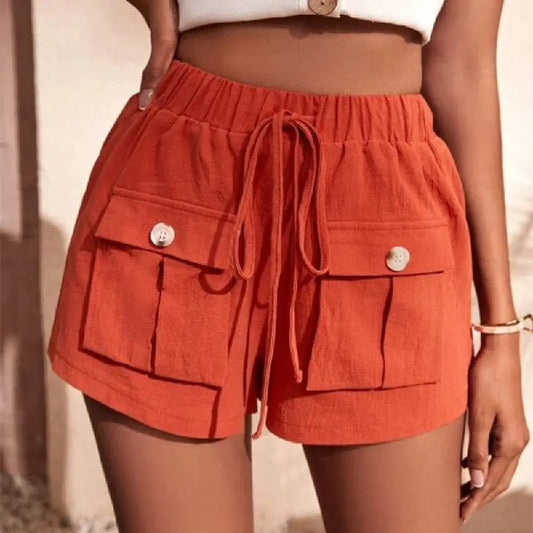 Women's Pocket Loose Mid Waist Drawstring Leisure Cargo Short - Couture Cozy