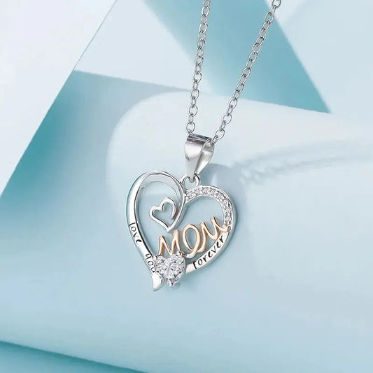 Zircon MOM Heart Necklace With Rose Flower Gift Box For Mother Birthday Romantic Mother's Day 2024 New Fashion Luxury Jewelry