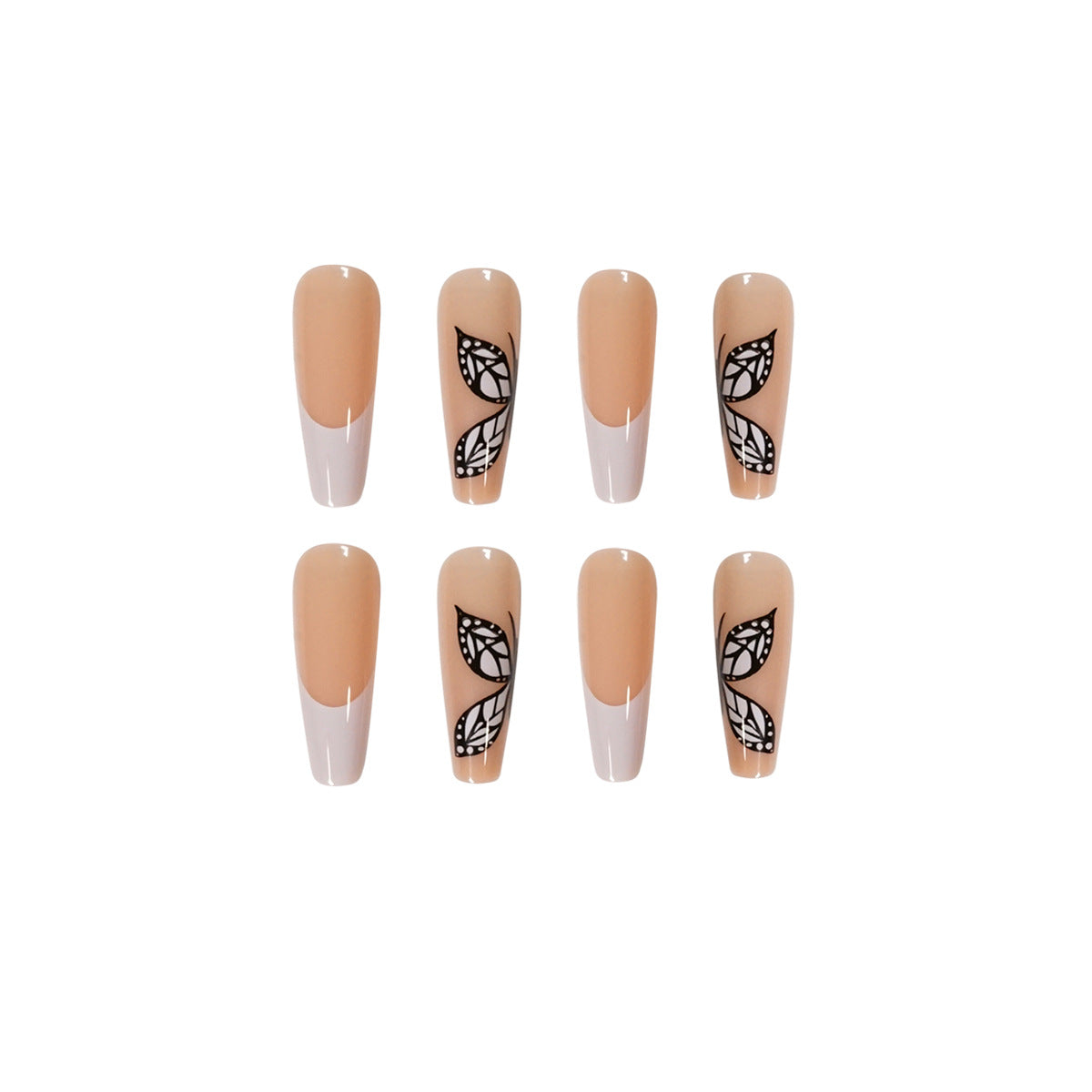 White French Butterfly Fake Nails Press On Nail Nail Stickers Nail Shaped Piece Wear Finished Nail Beauty - Couture Cozy