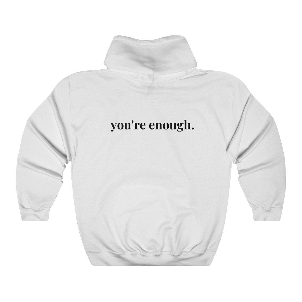 You're Enough Printed Back Casual Hooded Pocket Sweater - Couture Cozy